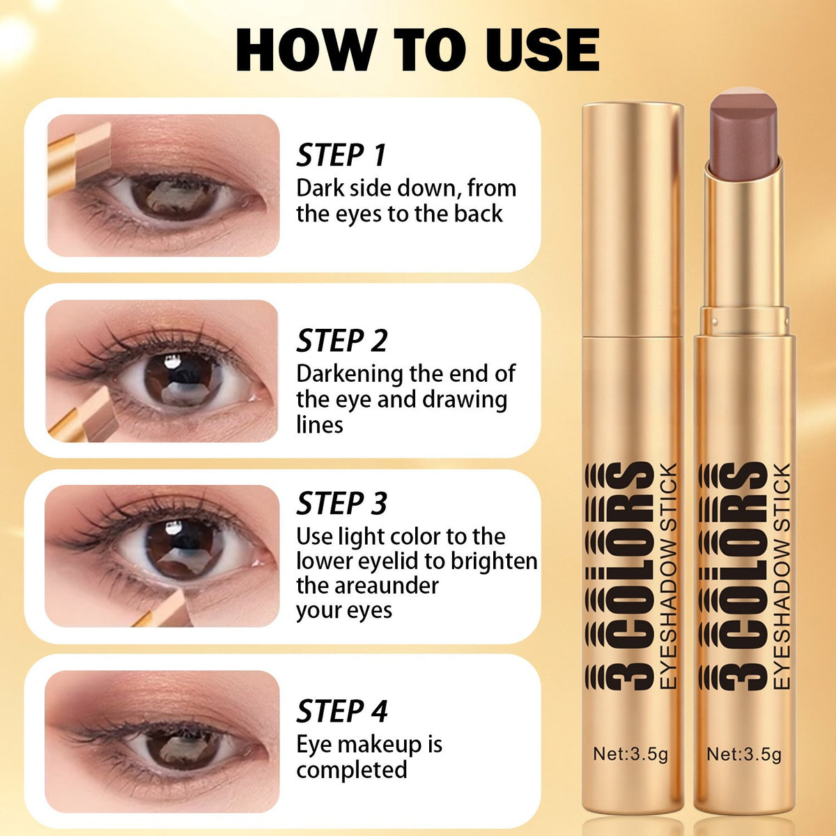 Three color eye shadow stick matte fine flash natural gradual change eye shadow